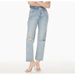 Denim Forum Joni High Rise Loose Jeans Light Wash Knee Holes Distressed